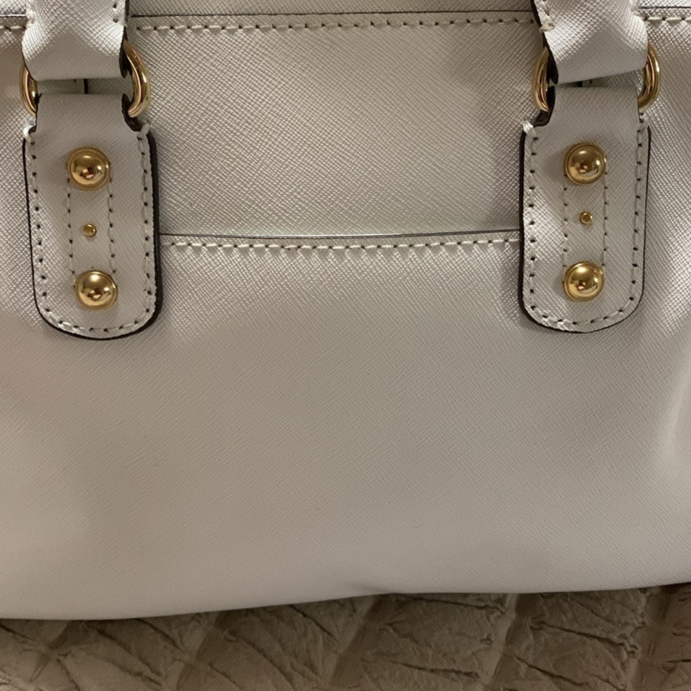 Michael Kors Jet Set Saffiano White Leather Bowling Bag Classic Quiet Luxury - Picture 8 of 16